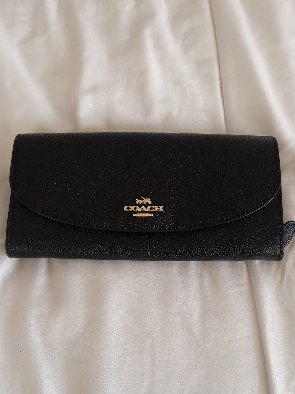 COACH Slim Envelope Wallet Black Crossgrain Leather Long Wallet Like NEW